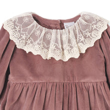Load image into Gallery viewer, Mauve Velvet Baby Romper – Lace Collar Special Occasion