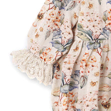 Load image into Gallery viewer, Vintage Floral Baby Girl Romper – Lace Ruffles - Linen Blend