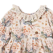 Load image into Gallery viewer, Vintage Floral Baby Girl Romper – Lace Ruffles - Linen Blend