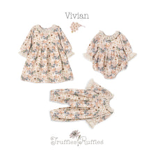Load image into Gallery viewer, Vintage Floral Baby Girl Romper – Lace Ruffles - Linen Blend