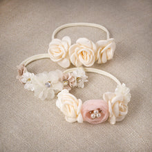 Load image into Gallery viewer, Girl's Headband with Faux Flowers  & Pearls