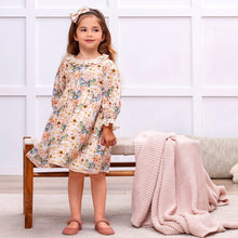 Load image into Gallery viewer, Vintage Floral Dress with Lace Collar Ruffles, Linen Blend