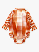 Load image into Gallery viewer, Baby Boys Classic Rust Gingham Long Sleeve Button Down Bodysuit