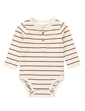 Load image into Gallery viewer, Heather Oatmeal & Brown Stripe Long Sleeve Onesie