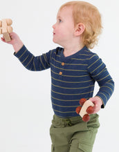 Load image into Gallery viewer, Navy & Dusty Green Stripe Knot Long Sleeve Onesie