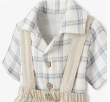 Load image into Gallery viewer, Linen Suspender Shorts & Plaid Organic Shirt by Elegant Baby