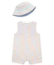 Load image into Gallery viewer, Seersucker Safari Sunsuit and Hat