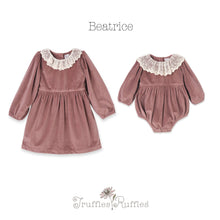 Load image into Gallery viewer, Mauve Velvet Baby Romper – Lace Collar Special Occasion