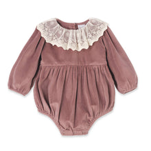 Load image into Gallery viewer, Mauve Velvet Baby Romper – Lace Collar Special Occasion
