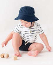 Load image into Gallery viewer, Baby Boys White &amp; Navy Stripe Short Sleeve Henley Bodysuit
