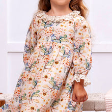 Load image into Gallery viewer, Vintage Floral Dress with Lace Collar Ruffles, Linen Blend
