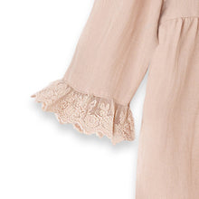 Load image into Gallery viewer, Lace Trim Baby Girl Romper in Soft Beige Rayon Linen

