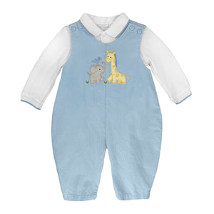 Petit Ami Giraffe Corduroy Overalls w/ shirt