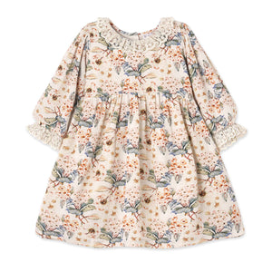 Vintage Floral Dress with Lace Collar Ruffles, Linen Blend