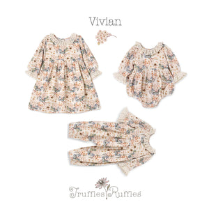 Vintage Floral Baby Girl Romper – Lace Ruffles - Linen Blend