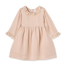 Load image into Gallery viewer, Lace Trim Linen Dress – Soft Beige Special Occasion Style
