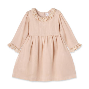 Lace Trim Linen Dress – Soft Beige Special Occasion Style
