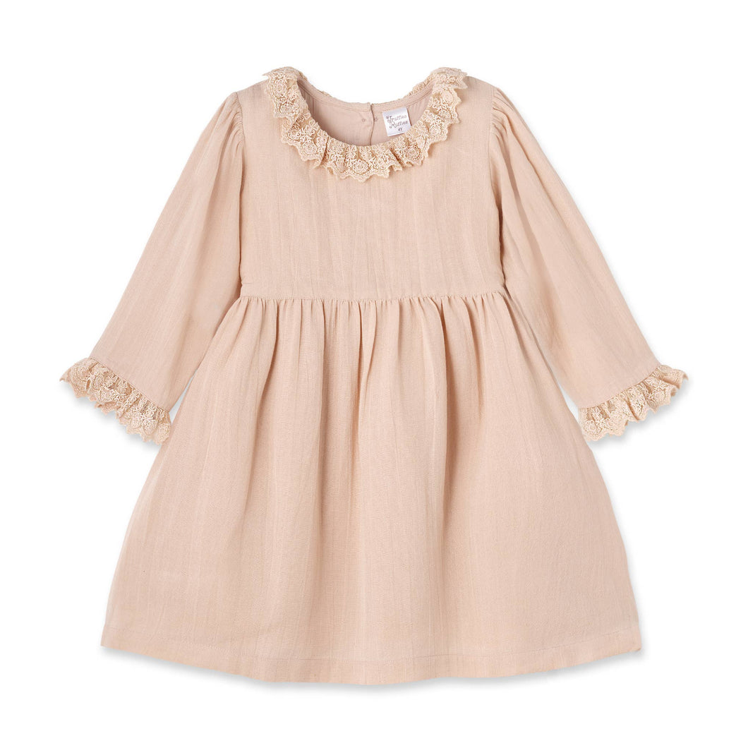 Lace Trim Linen Dress – Soft Beige Special Occasion Style