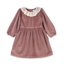 Load image into Gallery viewer, Mauve Velvet Girl&#39;s Dress – Lace Collar Special Occasion
