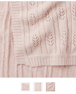 Blush Pink Leaf Knit Baby Blanket