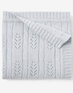 Soft Blue Leaf Knit Baby Blanket