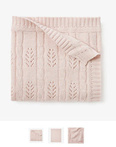Blush Pink Leaf Knit Baby Blanket