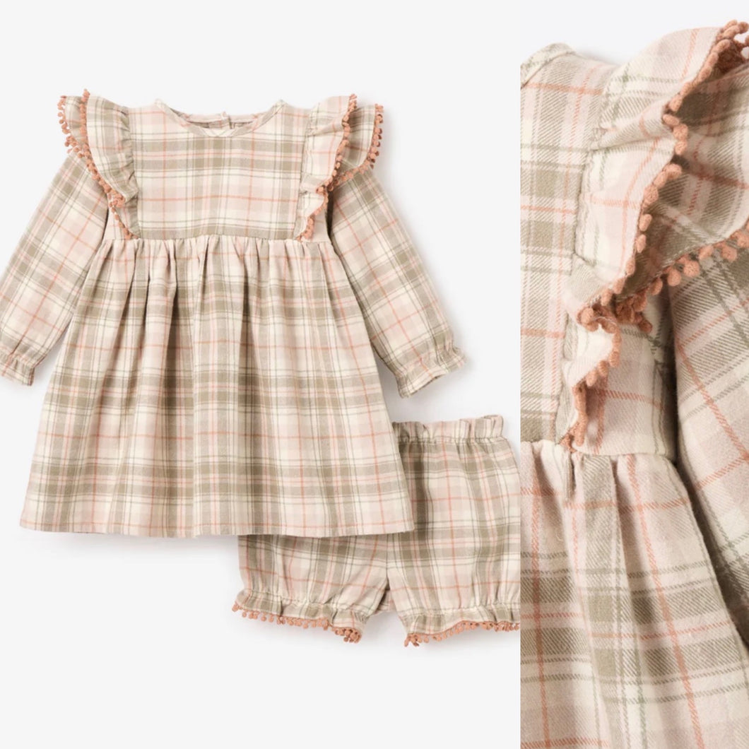 Plaid Flannel Ruffle Dress & Bloomer by Elegant Baby
