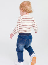 Load image into Gallery viewer, Heather Oatmeal &amp; Brown Stripe Long Sleeve Onesie
