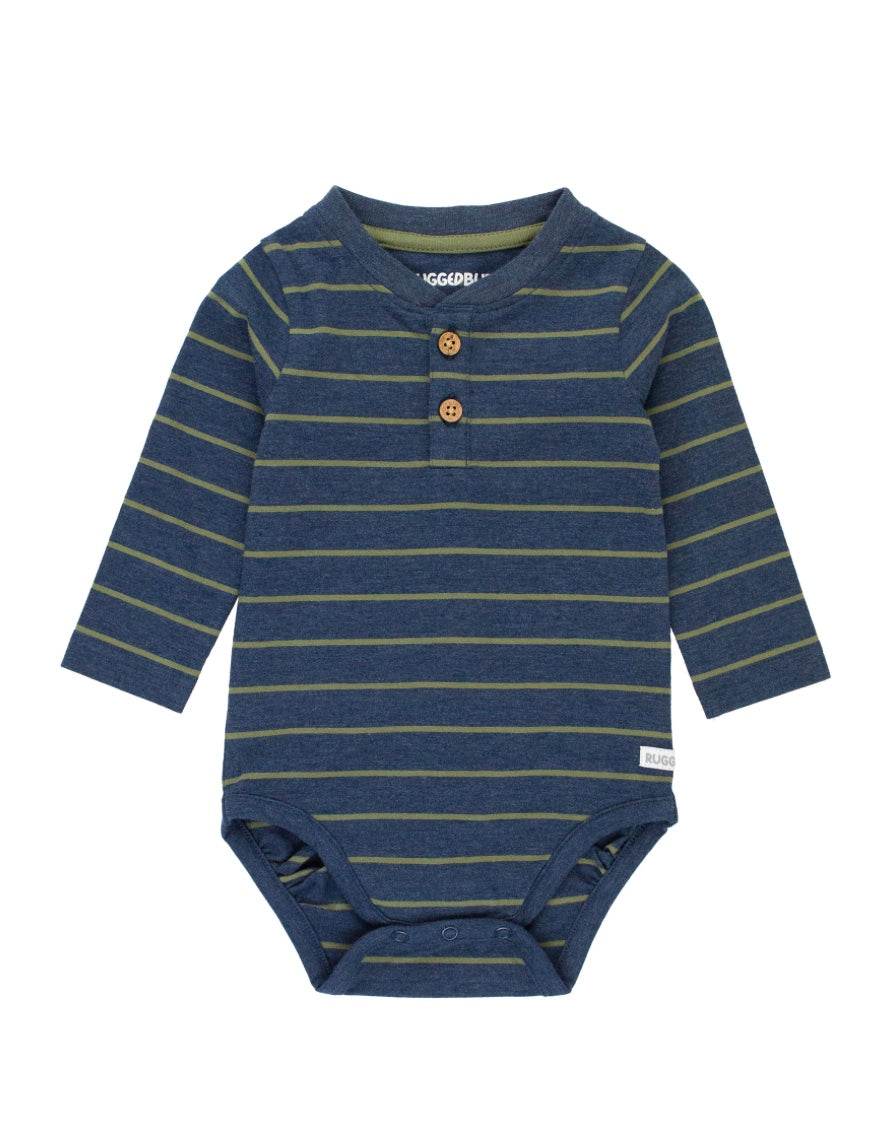 Navy & Dusty Green Stripe Knot Long Sleeve Onesie