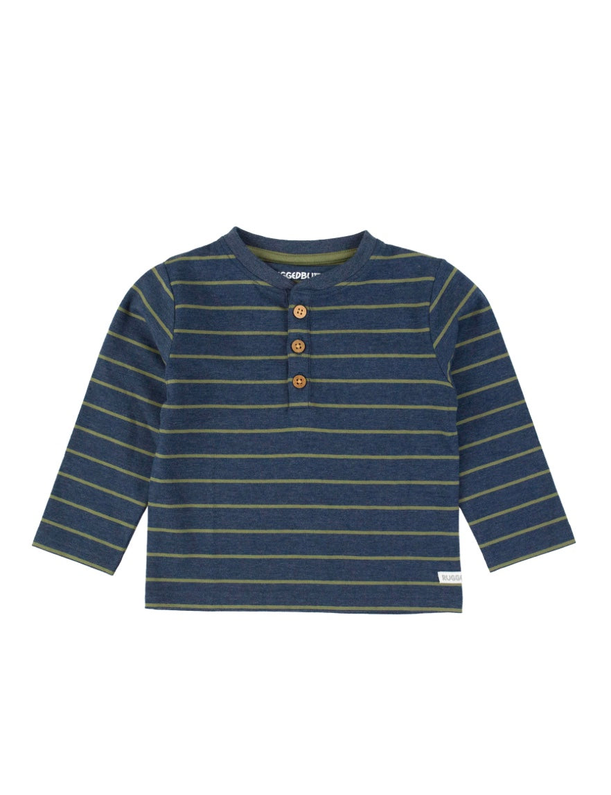 Navy & Dusty Green Stripe Knot Long Sleeve Tee