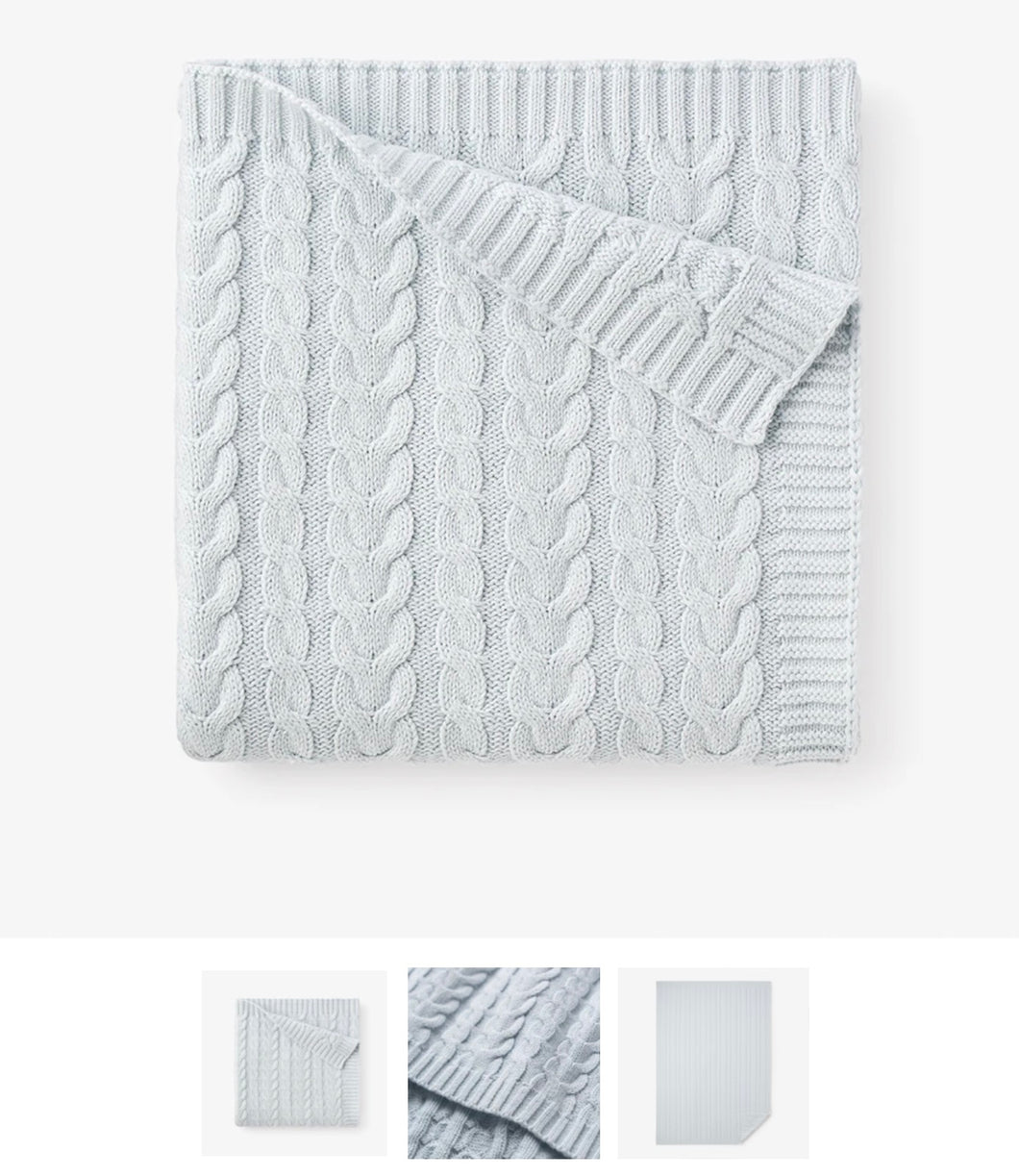 Soft Blue Leaf Knit Baby Blanket