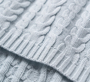Soft Blue Leaf Knit Baby Blanket