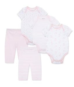 Organic Pink 5 piece onesie & pant set