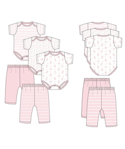 Organic Pink 5 piece onesie & pant set