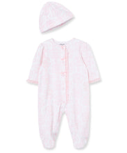 Load image into Gallery viewer, Pink Damask Scroll Footie Romper &amp; Hat
