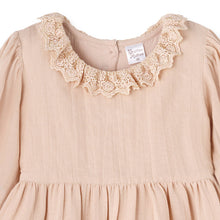 Load image into Gallery viewer, Lace Trim Linen Dress – Soft Beige Special Occasion Style
