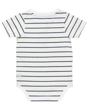 Load image into Gallery viewer, Baby Boys White &amp; Navy Stripe Short Sleeve Henley Bodysuit
