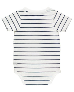 Baby Boys White & Navy Stripe Short Sleeve Henley Bodysuit