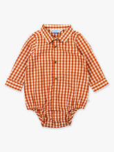 Load image into Gallery viewer, Baby Boys Classic Rust Gingham Long Sleeve Button Down Bodysuit
