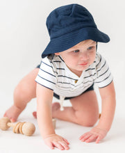 Load image into Gallery viewer, Baby Boys White &amp; Navy Stripe Short Sleeve Henley Bodysuit
