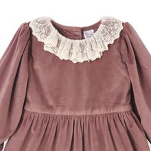 Load image into Gallery viewer, Mauve Velvet Girl&#39;s Dress – Lace Collar Special Occasion
