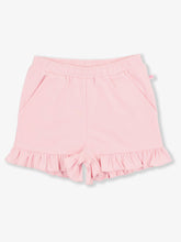 Load image into Gallery viewer, Girls Pink Knit Ruffle Trim Shorts
