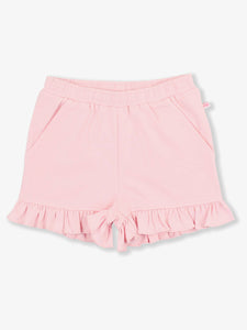 Girls Pink Knit Ruffle Trim Shorts