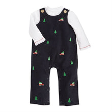 Load image into Gallery viewer, Holiday Navy Overall Set
